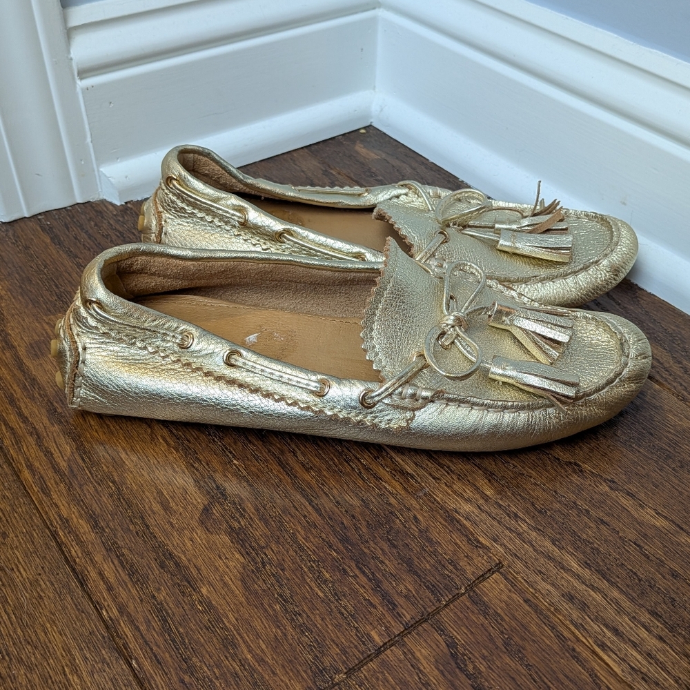 Coach Women's Gold Nadia Leather Driving Loafers Size 6.5